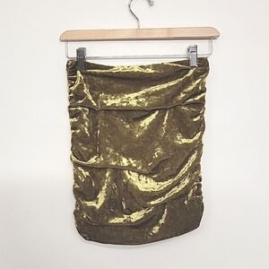 Free People Velvet Ruched Tube Top Strapless Velour Y2K olive green size S